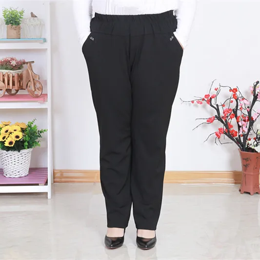 Pantalon, большие женские Капри размера плюс, женская одежда с высокой талией, женские брюки, лето, 2XL-7XL, черные прямые брюки J900