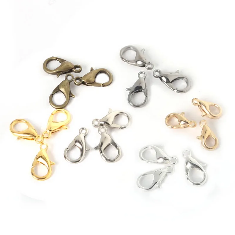 

NiceBeads 12mm 100pcs Jewelry Findings, Alloy Bronze/Gold/Gun-Metal/Silve /Rhodium Plated Lobster Clasp
