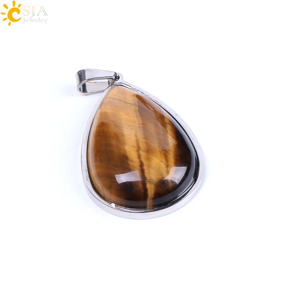 Tiger Eye CSJA натуральный камень, фиолетовый, розовый с кварцевым тигровым глазом хрустальные бусы ожерелье и подвеска в виде капли воды из нержавеющей стали женские ювелирные изделия F150 - Окраска металла: Tiger Eye