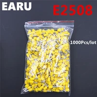 1000pcs e2508 tube insulating insulated terminal 2 5mm2 14awg cable wire connector insulating crimp e black yellow blue red