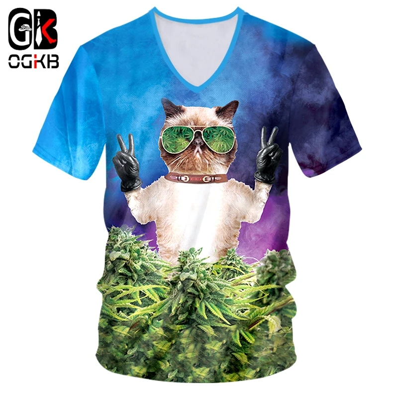 OGKB футболка с v образным вырезом Мужская мода короткий рукав 3D Футболка принтом