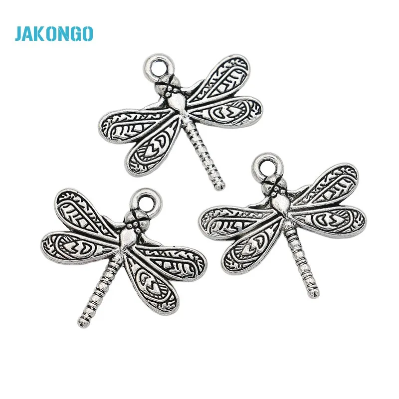 JAKONGO 10 шт. тибетские посеребренные Подвески с кулоном стрекозы для изготовления