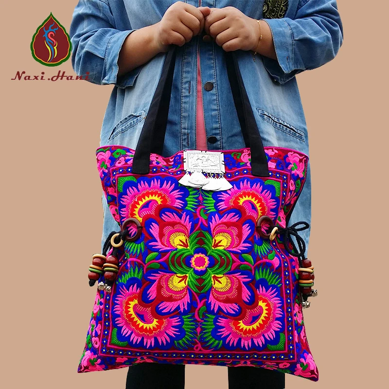 Хит продаж 2 цвета богемные Хлопковые женские большие сумки на плечо с вышивкой