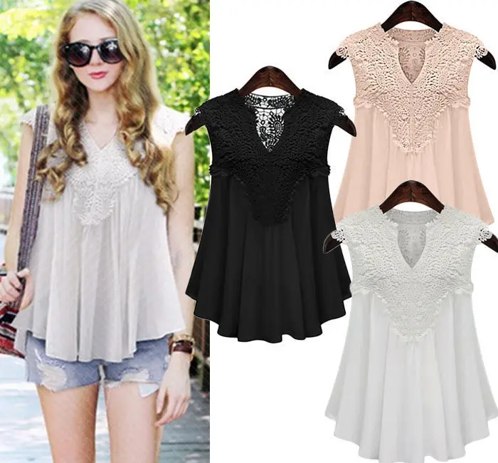 Женские шифоновые топы размера плюс кружевные вязаные крючком майки блузки без