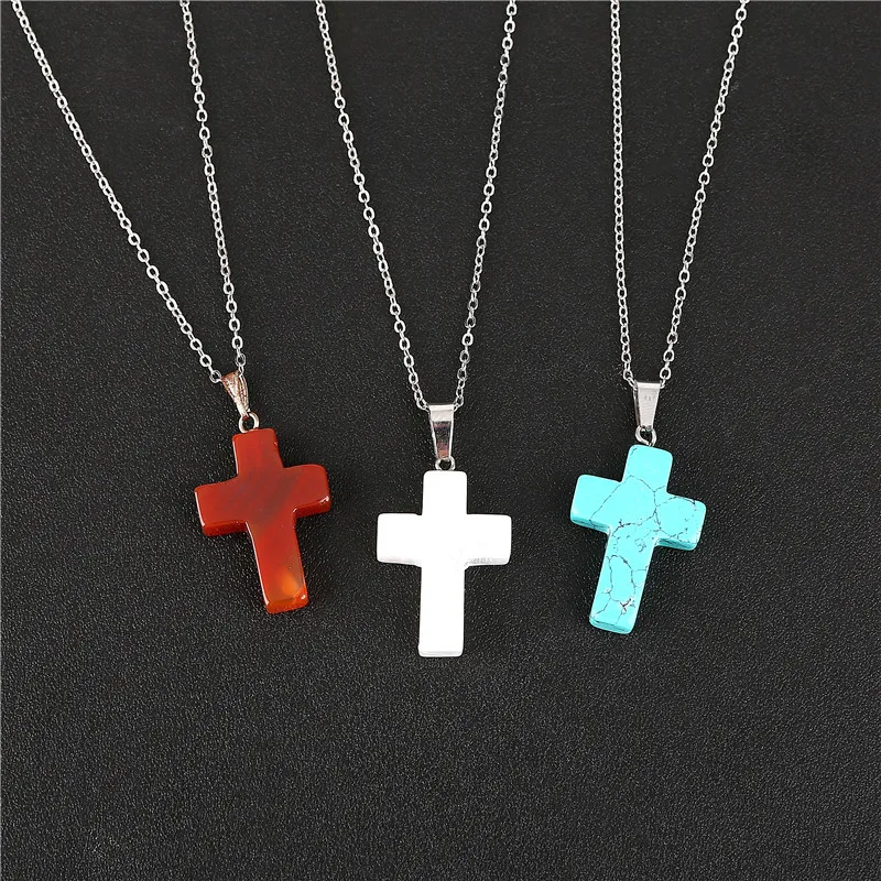 Metal Chain Choker Necklace Rose Purple Tiger Eye Opal Real Natural Quartz Stone Cross Drop Pendant Necklaces For 2018 | Украшения и