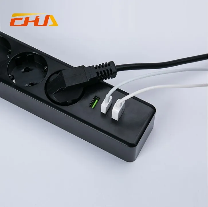 Черный 3 ЕС удлинитель штекер розетки с USB Зарядное устройство 250 В 10A 1 8 м адаптер