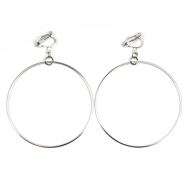 Silver Color Геометрические круглые серьги-клипсы без пирсинга, металлические простые Стильные большие серьги без отверстий, клипсы для ушей, женские минималистичные ювелирные изделия CE016 - Окраска металла: Silver Color