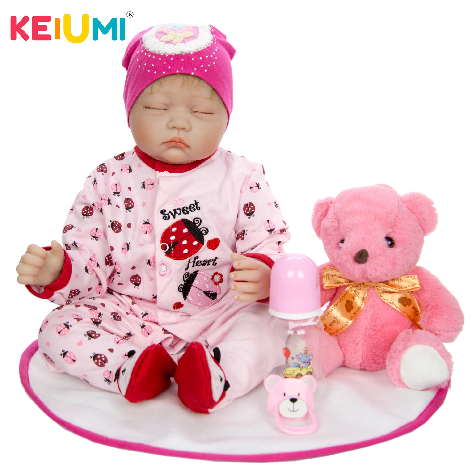 

KEIUMI New 22 Inch Lifelike Sleeping Soft Silicone Reborn Baby Doll Kid Playmate Gift Alive Soft Toys Bouquets Baby Reborn Toy