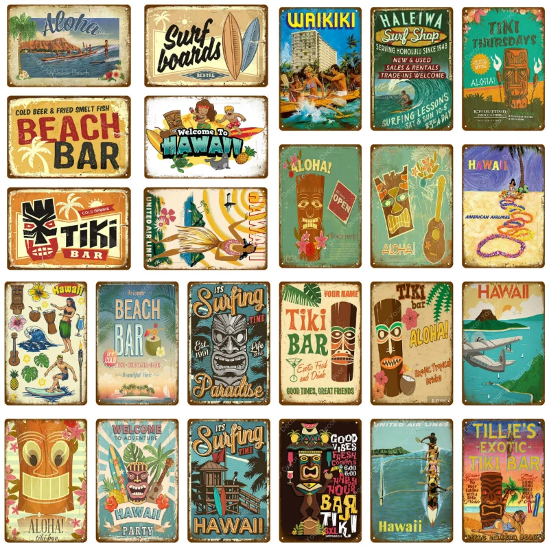 Aloha Tiki Bar Poster Гавайские вечерние декоративные винтажные настенные художественные