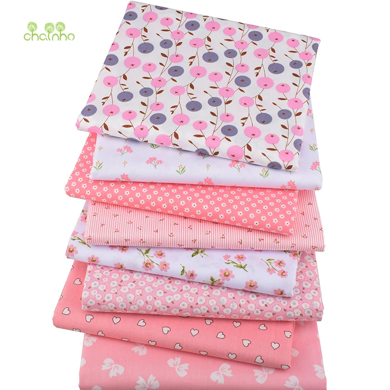 

Chainho,8 Design Small Pink Floral Series,Printed Twill Cotton Fabric,For DIY Quilting Sewing Baby&Children Material,Half Meter