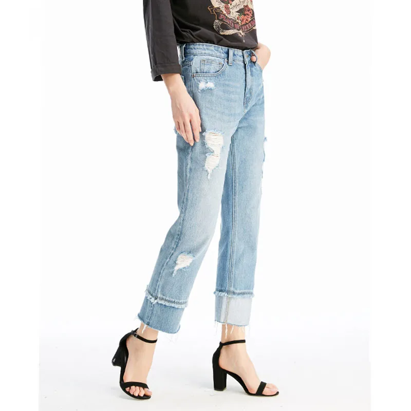 2018 Джинсы женские с высокой талией бойфренд джинсы мама хлопковые джинсовые