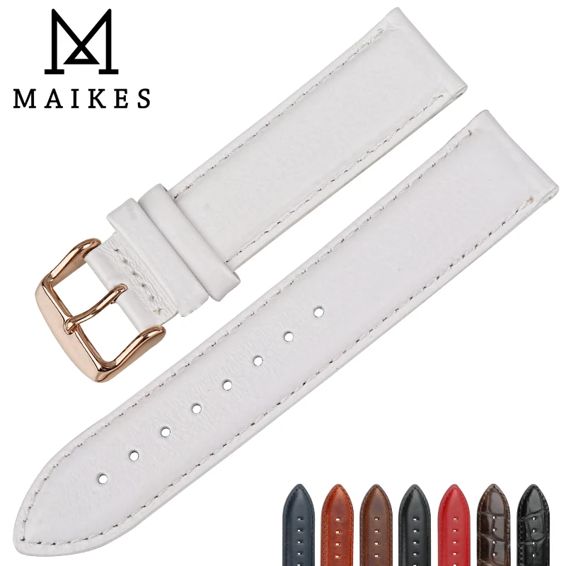 Ремешок для часов MAIKES из натуральной кожи дизайнерский черный серебристый