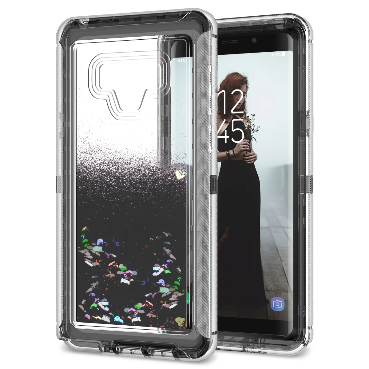 Чехол для телефона Yokata для samsung Galaxy Note 9, чехол для Quicksand, милый Сверкающий Розовый Блестящий Твердый жидкий для samsung Galaxy Note 9 - Цвет: Черный
