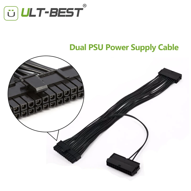 ULT-Best блок питания ATX 24 Pin двойной PSU Питание удлинитель Кабель добычи для