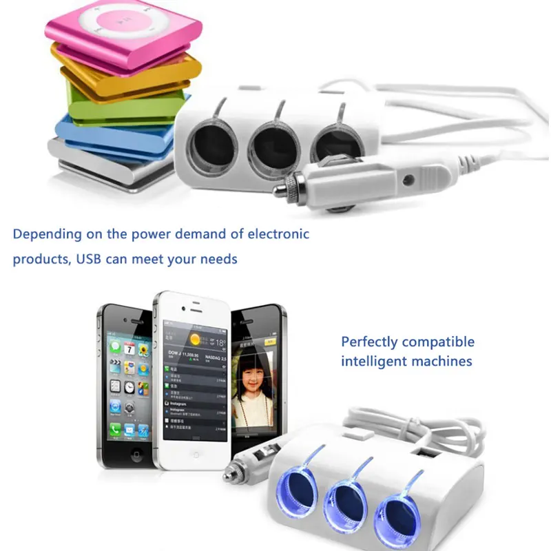 Автомобильный Разветвитель для прикуривателя адаптер питания с двумя USB-портами