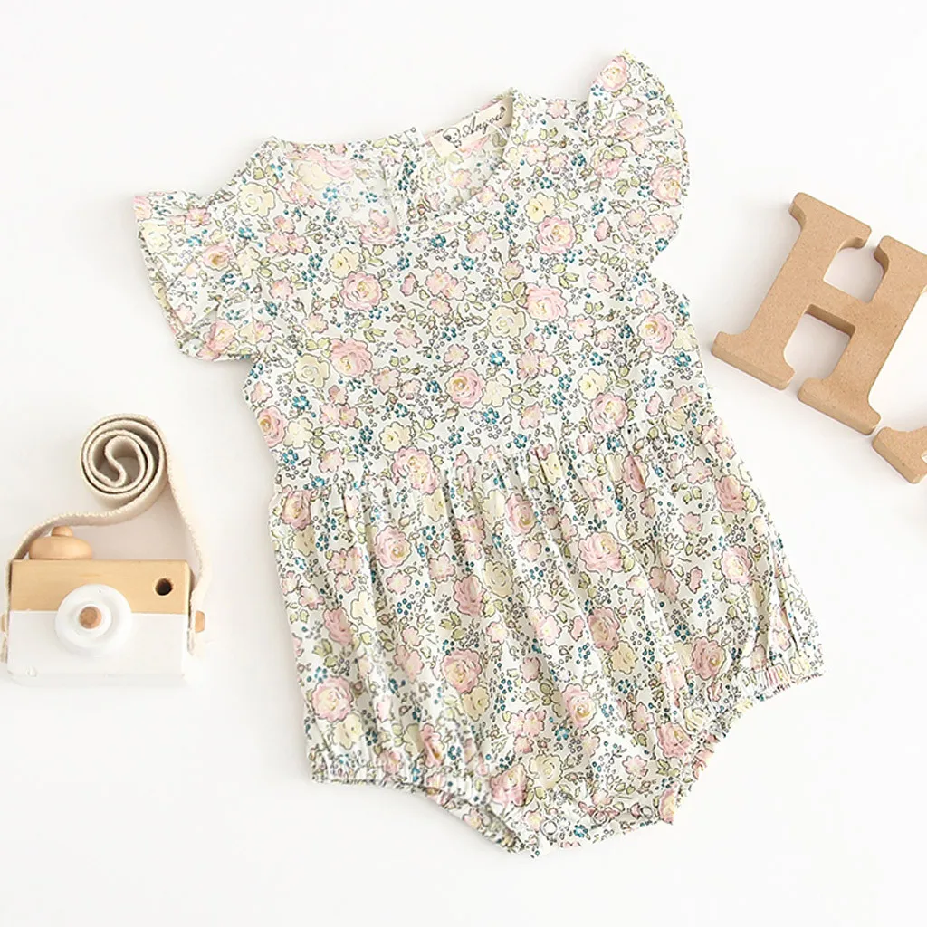 Милый комбинезон для новорожденных девочек повседневный с короткими рукавами и