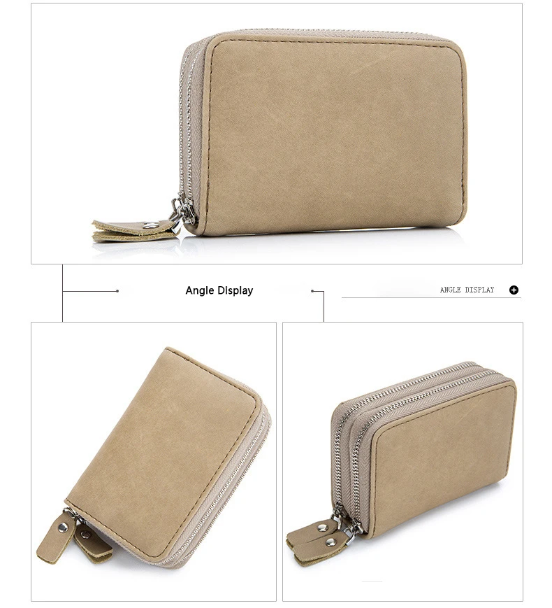 WESTCREEK Brand Multifunction Double Zipper RFID Blocking Card Holder Vintage Leather Key Holders with 12 Cards Slot