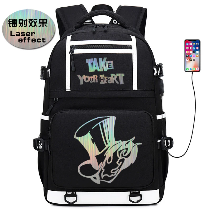 

Холщовый Рюкзак для книг с лазерным эффектом Persona 5, школьные портфели с USB-зарядкой, дорожный ранец для ноутбука