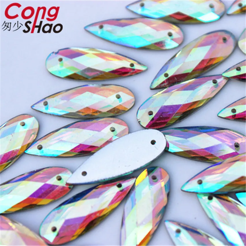 Прозрачные стразы в виде капли Cong Shao 8*22 мм 200 шт. 2 отверстия плоская задняя крышка
