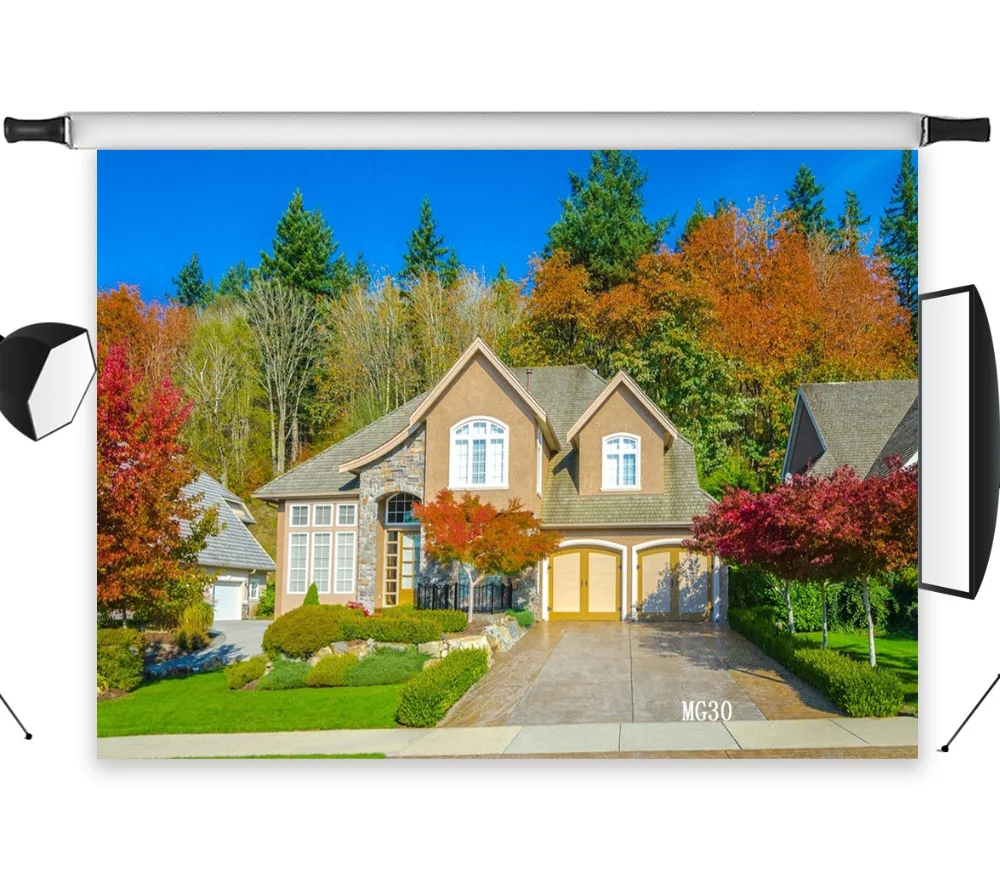 LB полиэстер и винил осенний деревенский коттедж красный клен фон для фотографии