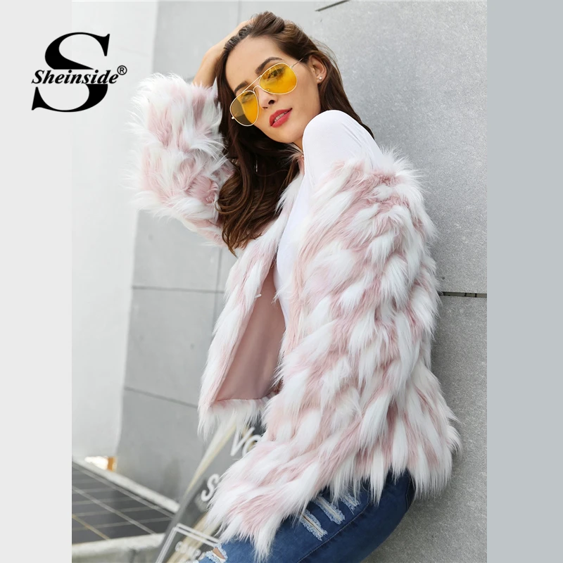 Sheinside элегантное женское пальто из искусственного меха с цветными блоками Новинка осень зима рабочая одежда Повседневная Офисная Женская верхняя одежда