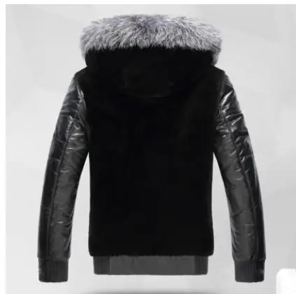 S/6Xl мужские Лоскутные кожаные куртки из искусственного меха с капюшоном теплая