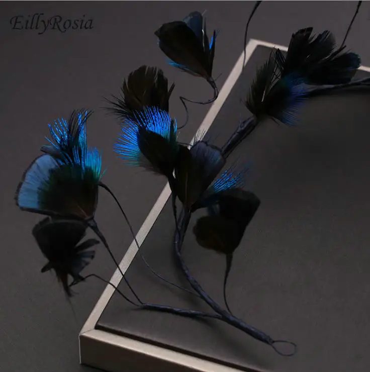 Головной убор с искусственными перьями головной в европейском стиле черного