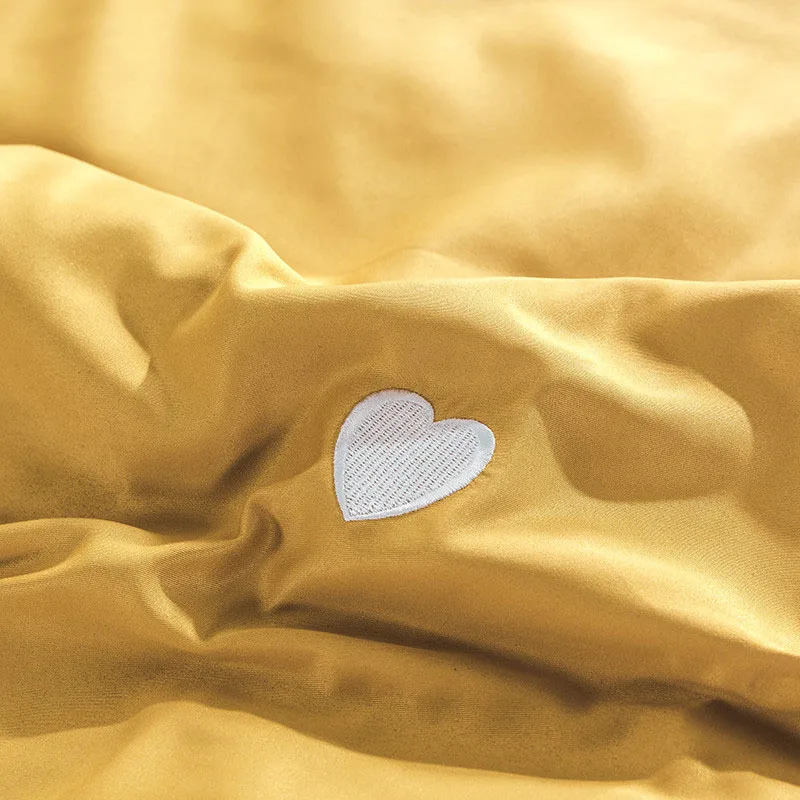 Modern Style 3 4pcs Bed Sets Duvet Cover Sheet Pillowcase Ruffles Fresh Yellow With Love Heart Design Full Queen King | Дом и сад