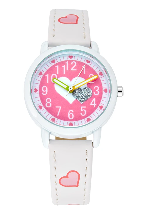 white watch KEZZI Love Hearts детские наручные часы для девочек с кожаным ремешком с принтом Мультяшные детские часы для студентов кварцевые наручные часы Повседневная мода Horloge - Цвет: white watch