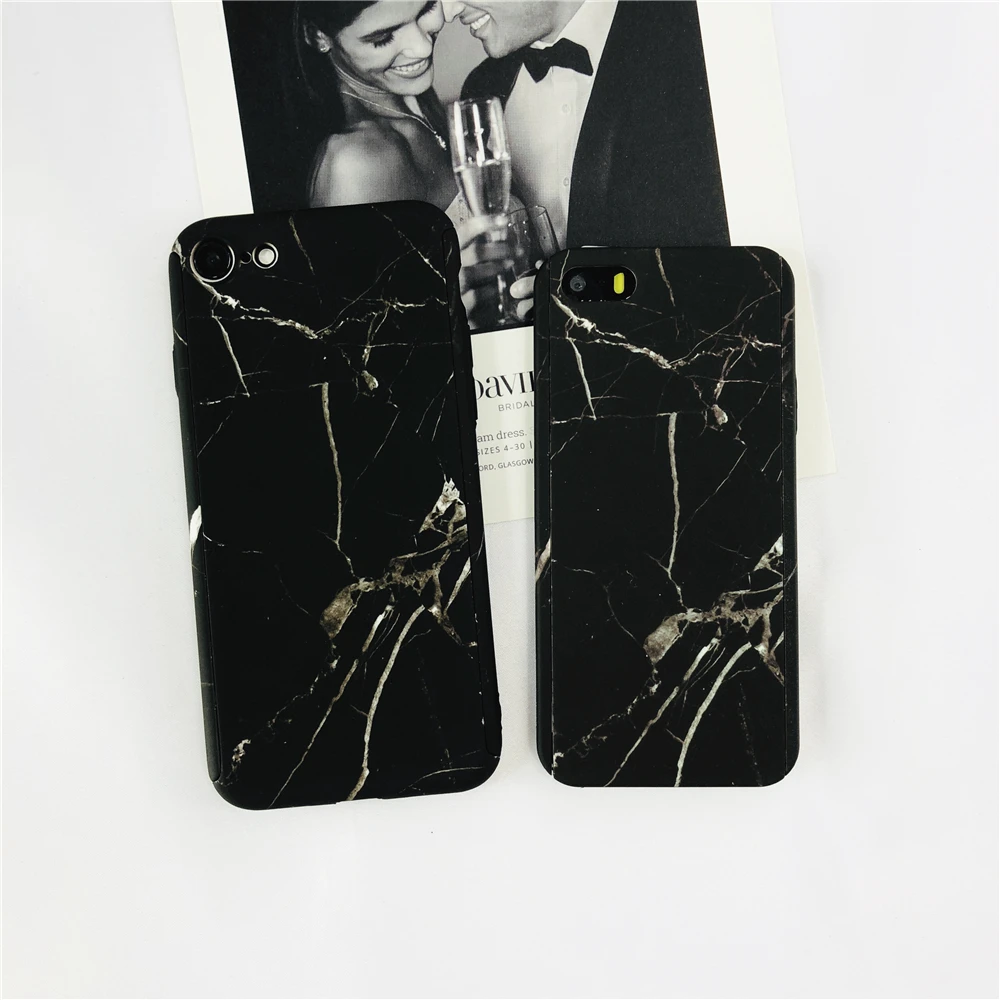 Fashion Red Marble Texture Cases For IPhone 6 6S 7 8 Plus 5 SE X Black 360 Degree Stone Full Protective Hard Capa |