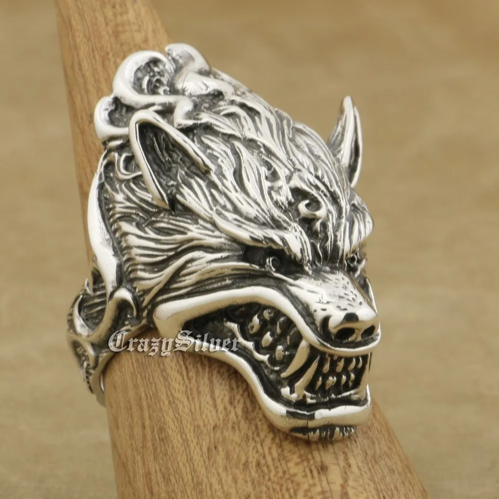 LINSION 925 пробы Серебряное вервольф Grinning Wolf высокая деталь мужское байкерское