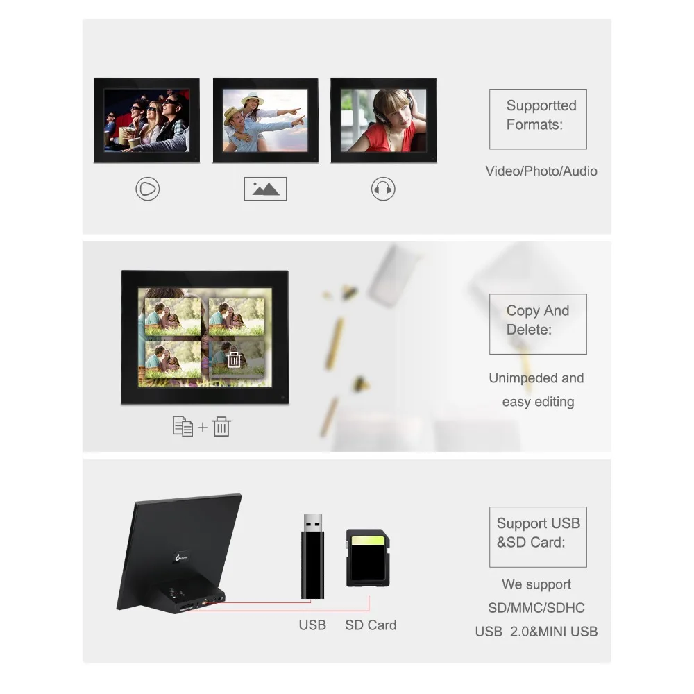 Digital photo frame 10 inch SD/MMC/SDHC picture+clock+calendar+video+audio 1024*768 | Электроника