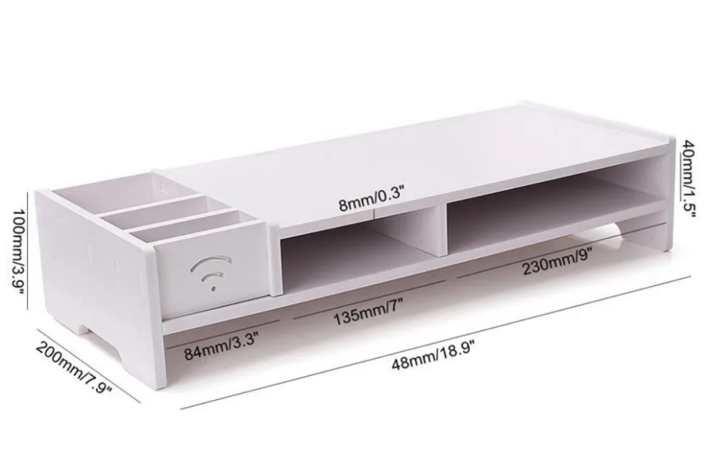 

white Laptop Stand Desk Holder For Notebook TV Multi-function Desktop Monitor Stand Computer Screen Riser Wood Shelf Plinth C138