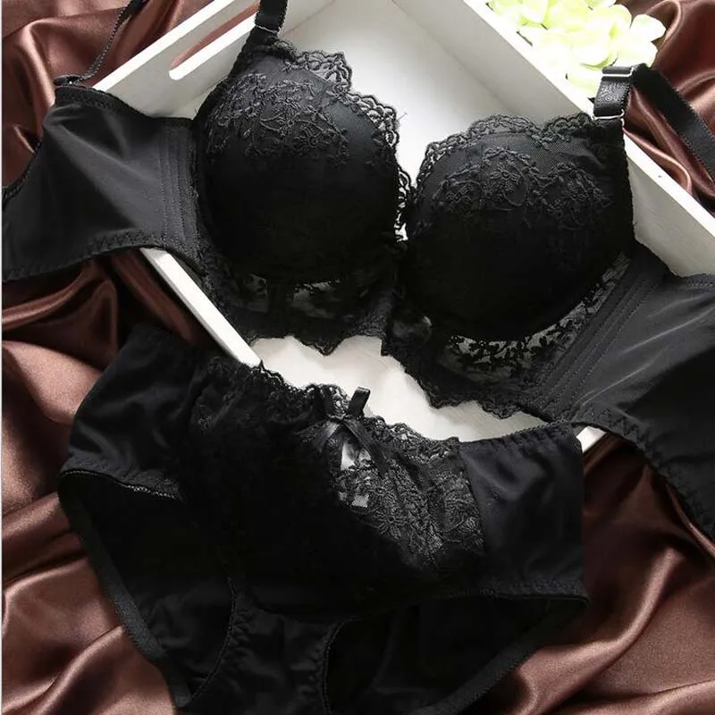 Women Bra And Brief Sets Sexy Lace Underwear Lingerie Set Vintage Embroidery Push Up Panty 70B 75B 80B 85B | Женская одежда