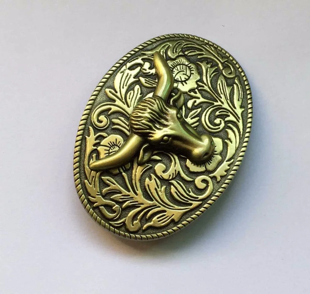 Бронзовая головка быка с 3D цветочной пряжкой для ремня в западном стиле | Дом и