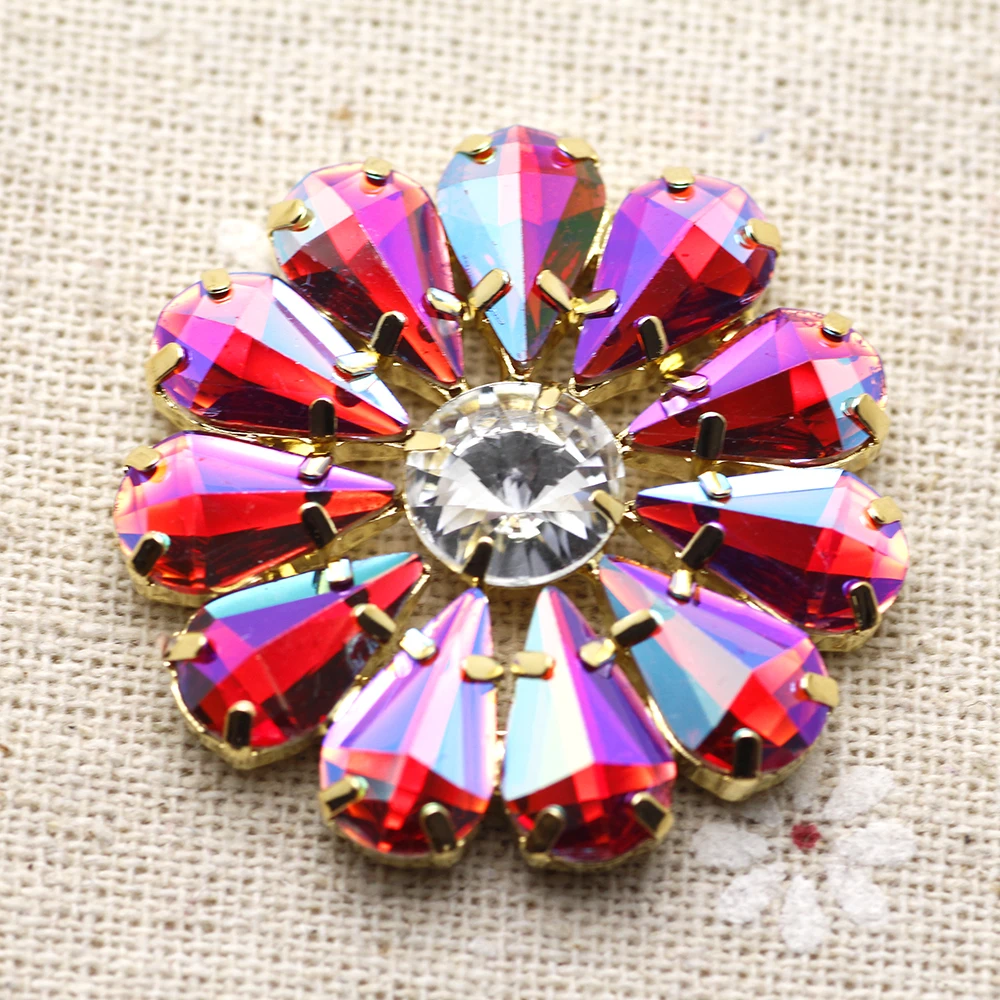 38 мм Цветок круглой формы пришить горный хрусталь с когтями установка Золотой