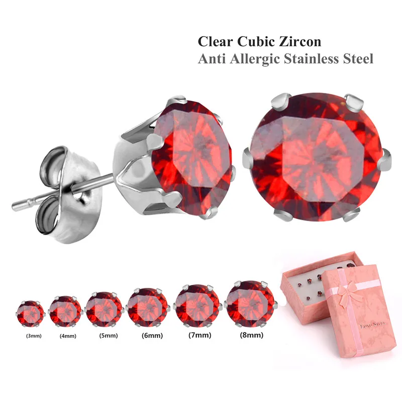 red silver Роскошные круглые/квадратные серьги из кубического циркония, 6 пар/кор., набор из разноцветных камней по месяцу рождения, серьги-гвоздики с эффектом пуш-ап, бижутерия, серьги - Окраска металла: red silver