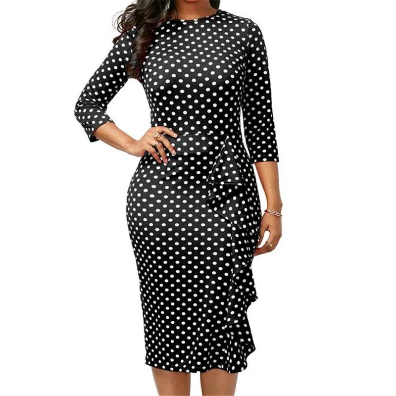 Женское платье в горошек с длинными рукавами новое Повседневное оборками и