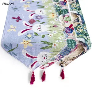 Скатерть из хлопка и льна, с изображением кролика, пасхальных яиц