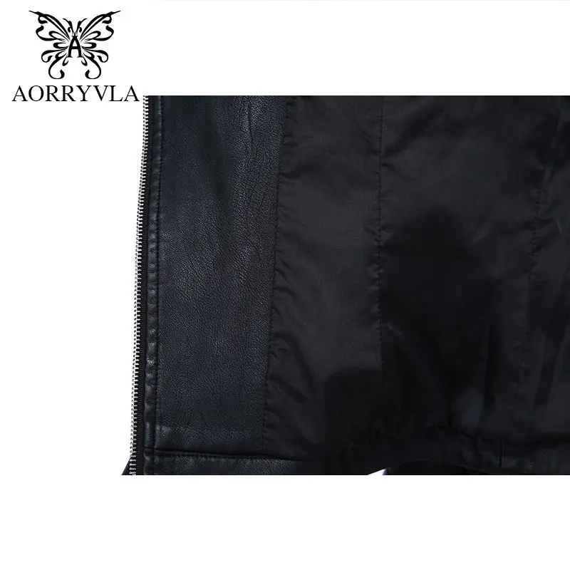 Женская байкерская куртка на молнии AORRYVLA черная приталенная из искусственной