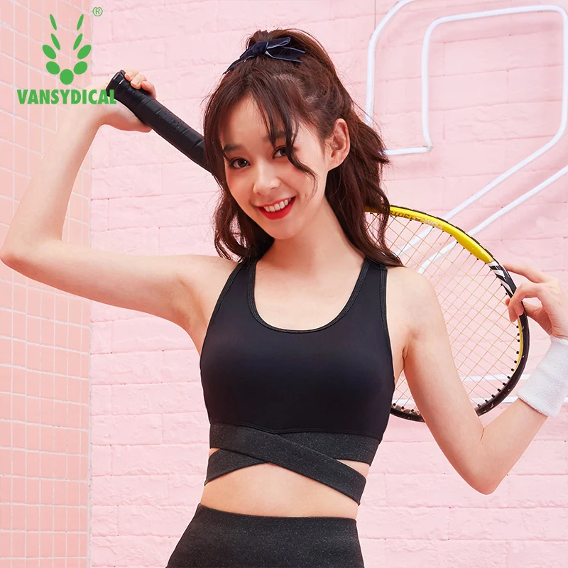 

Vansydical Sports Yoga Bras Women's Gym Running Fitness Underwear Cross Shockproof Push Up Workout Bra Crop Tops