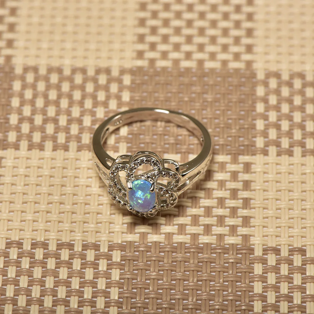 Женское кольцо из серебра 925 пробы с голубым огненным опалом|ring size|ring size 5crystal ring |