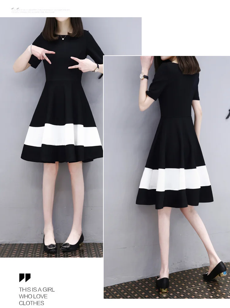 Новая качественная новая Корейская версия для женщин тонкое черно-белое платье