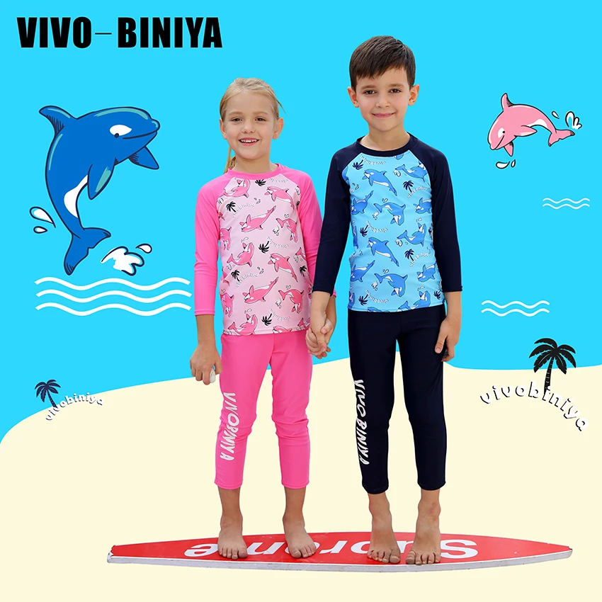 

Girl Kids Swimsuit Children's Swimsuit Separate Dolphin Print Swimwear Baby Bikini Boys Long Two Piece Suit UPF50+ UV Protected