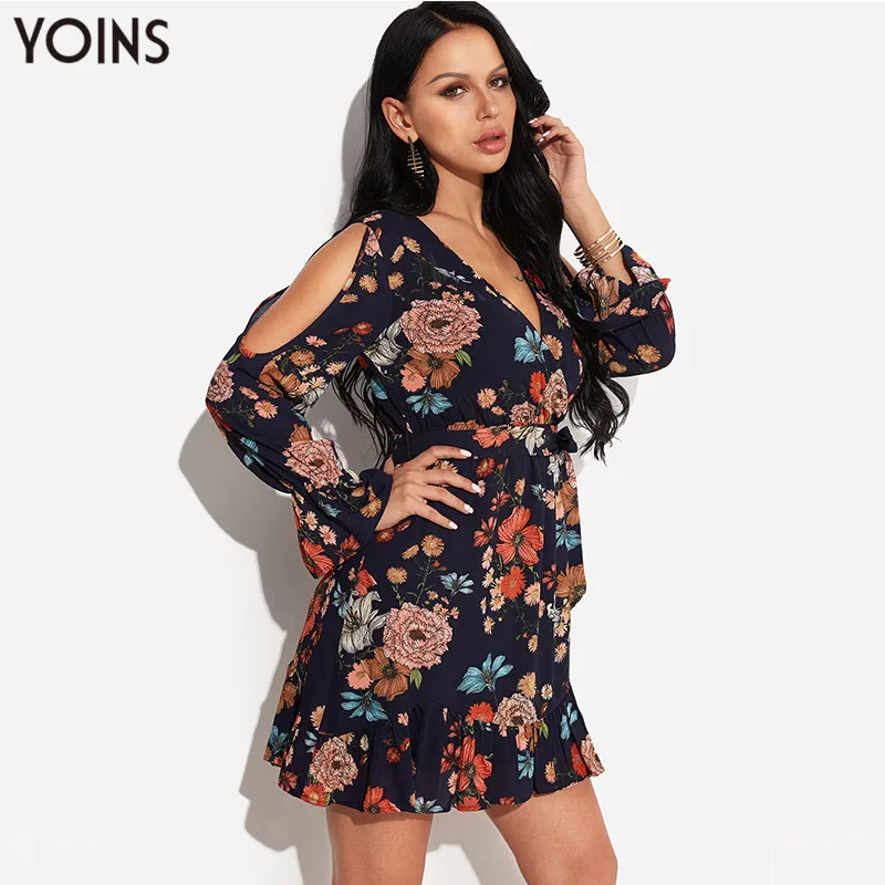 YOINS 2019 женское летнее осеннее платье с длинным рукавом винтажное цветочным