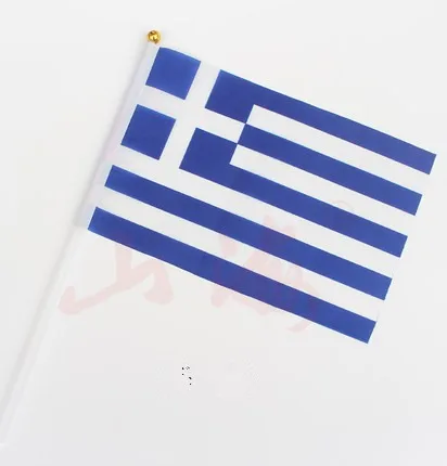 

14 * 21 CM Greek Flag Polyester standard Flag hand waving flags Greece Flag with Plastic Flagpoles 10pcs/pack