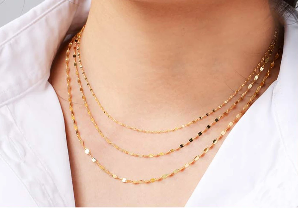RINYIN изысканные ювелирные изделия подлинное 18K желтое золото ожерелье чистый AU750