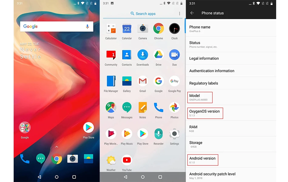 Оригинальный 6 28 ''Oneplus MobliePhone ГБ 64 Snadragon 845 OctaCore OxygenOS 20 + 16 МП две Камера