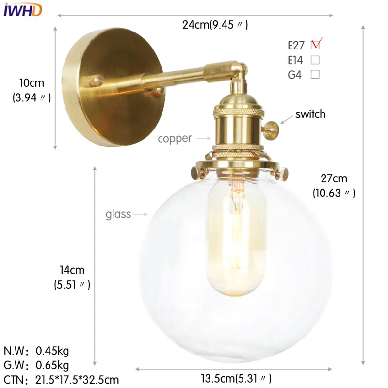 IWHD медный скандинавский светодиодный настенный современная лампа Wandlamp светодиодный светильник для спальни настенный светильник Industiral туалетный светильник аппликация Мураль светильник