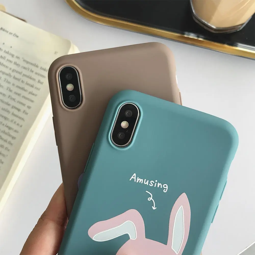 TPU чехол матовый с животными для iPhone 7 Plus XR X XS Xs Max 8 Чехлы 6S 6 милый кролик медведь